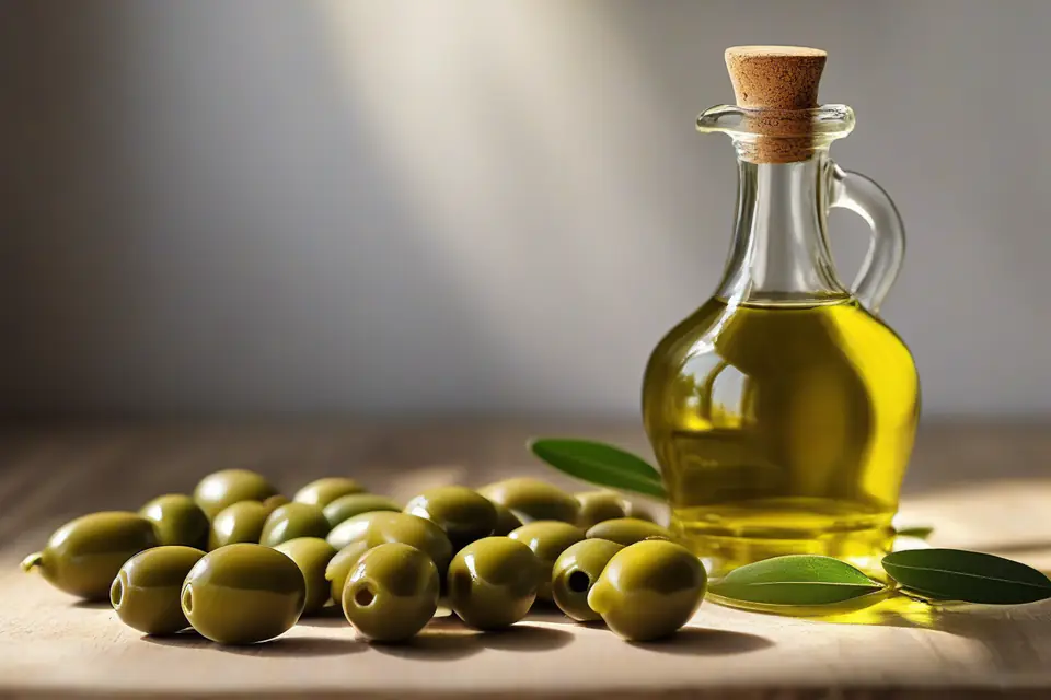Olive oil in a glass bottle
