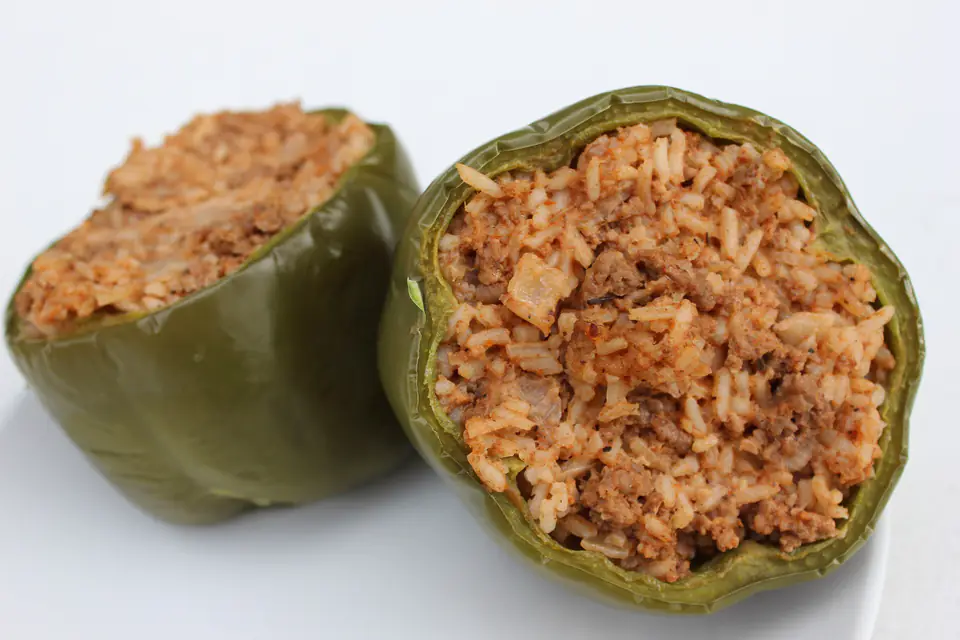 Green peppers stuffed with rice